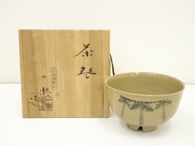 F164 黒井千左 虫明 抹茶碗 共箱 笹雪紋 虫明焼 茶道具